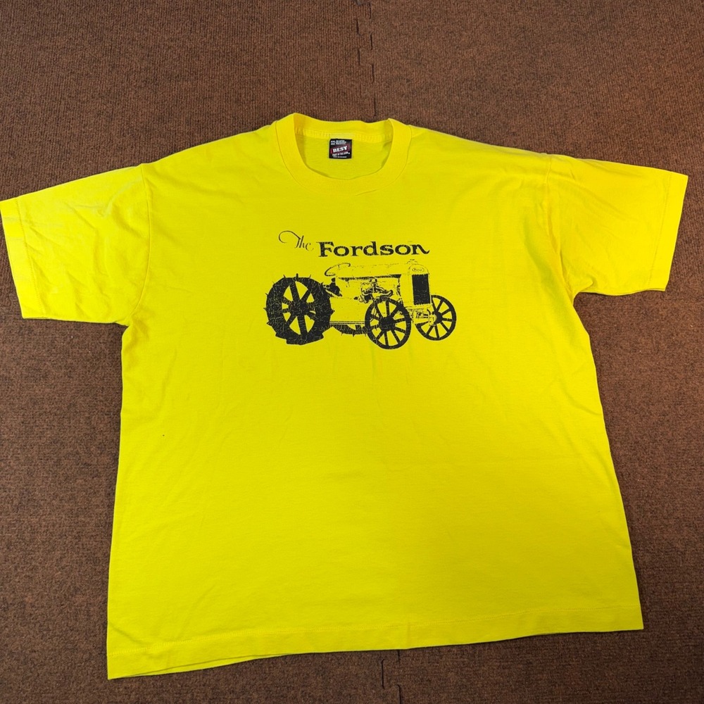 Vintage 90s Buckley Old Engine Show 1995 T-Shirt XXL Neon Yellow Fordson Tractor
